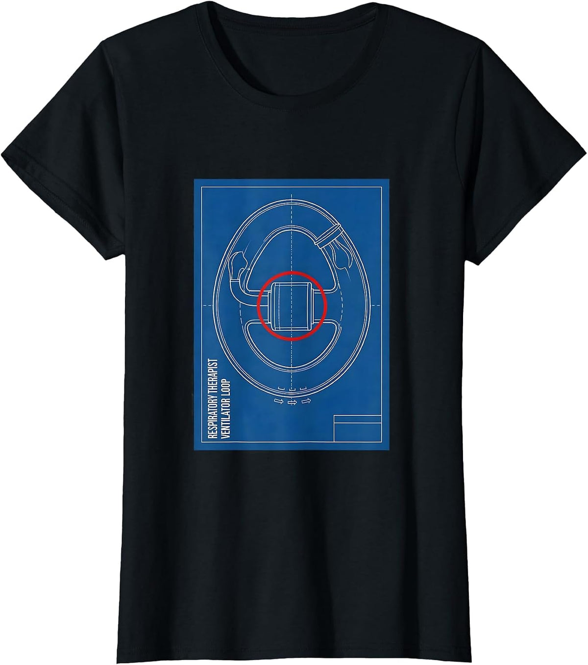 Respiratory Therapist Ventilator Loop Technical Blueprint T-Shirt - Black