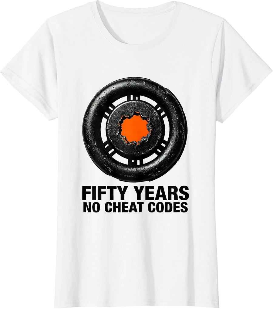 Women's Fifty Years, No Cheat Codes Funny Gamer Milestone Birthday T-Shirt - White