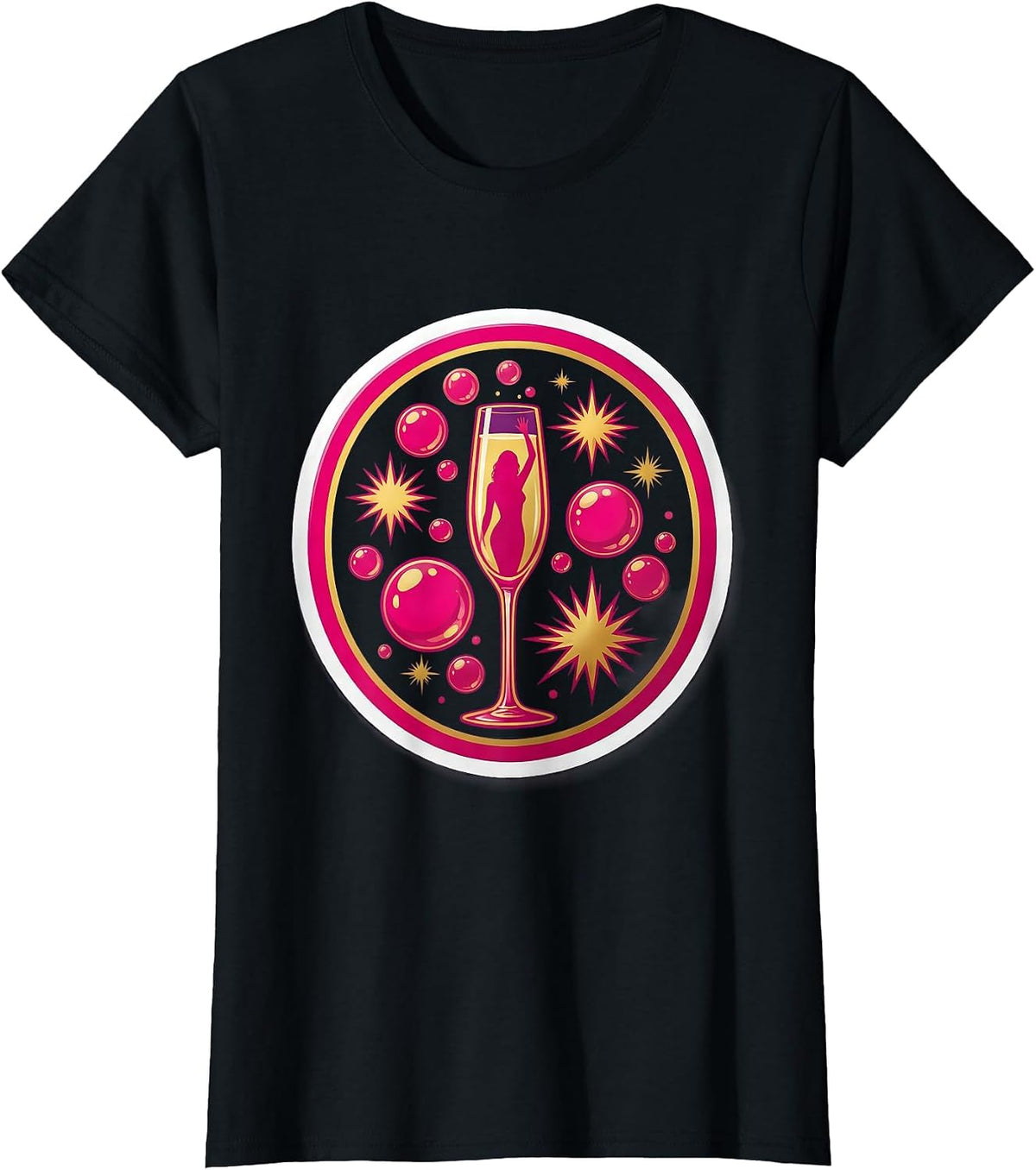 Birthday Girl Champagne Glass Silhouette Graphic T-Shirt - Black