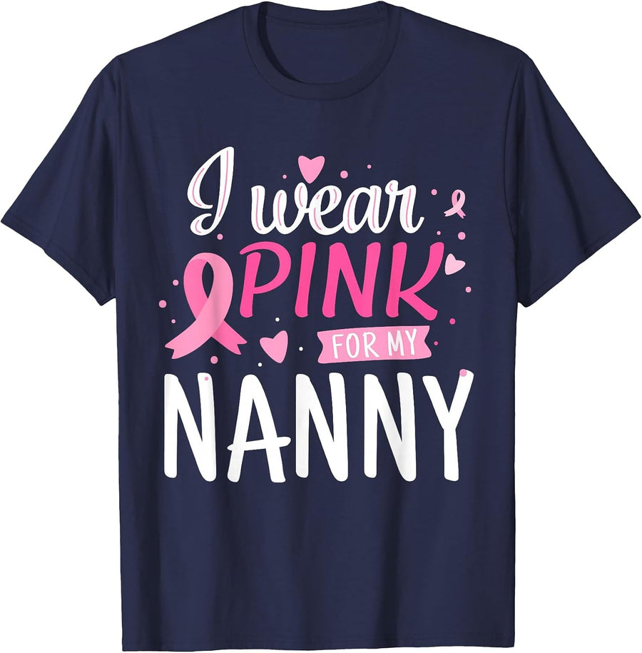 I Wear Pink for My Nanny Grandma Breast Cancer Awareness Kid T-Shirt - Navy Blue
