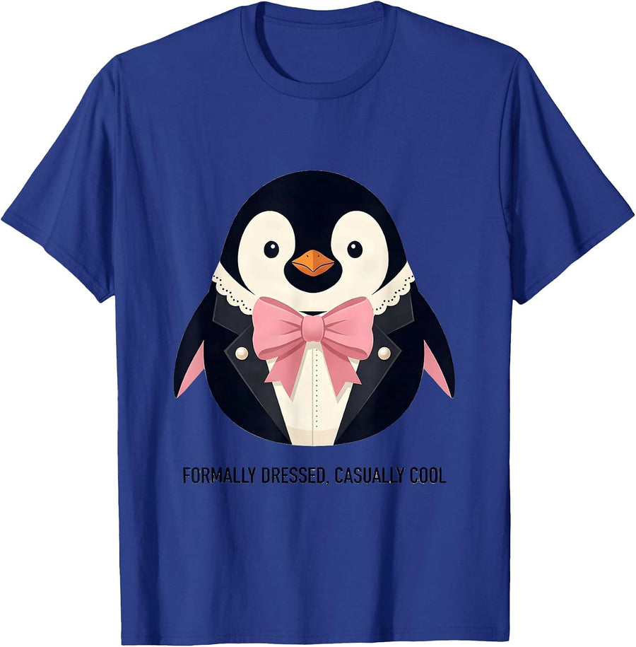 Formally Dressed Casually Cool Penguin Design T-Shirt - Royal Blue