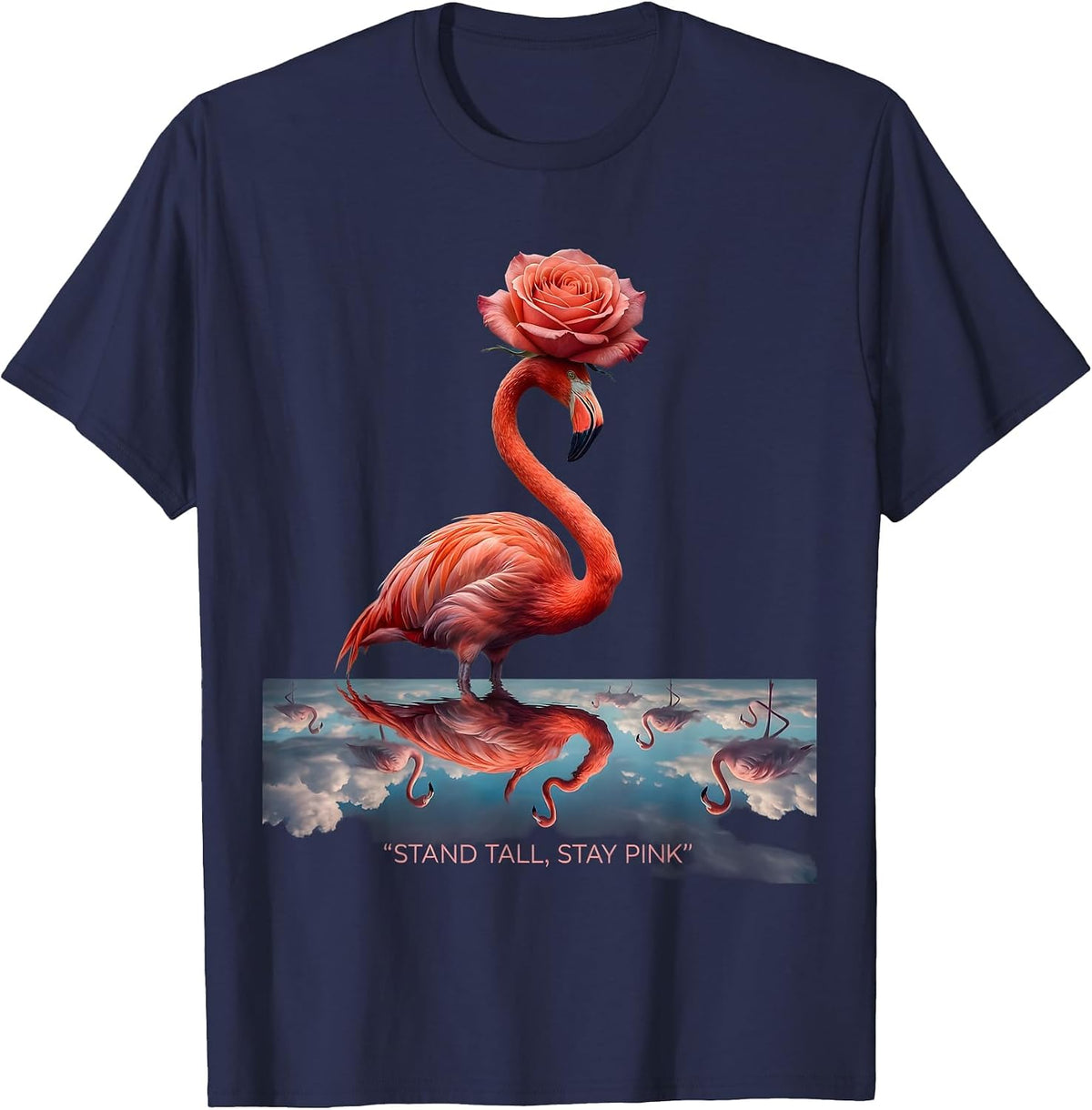 Men's Stand Tall Stay Pink Flamingo Design T-Shirt - Navy Blue