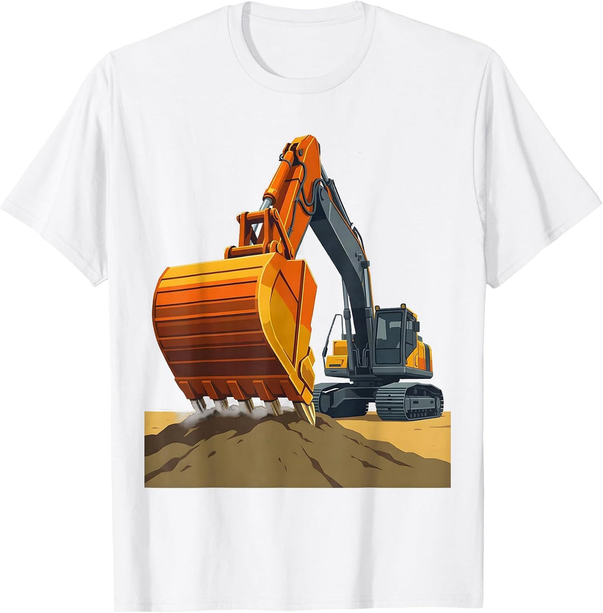 Men's Excavator Boom Flat Vector Funny Construction Worker T-Shirt - White