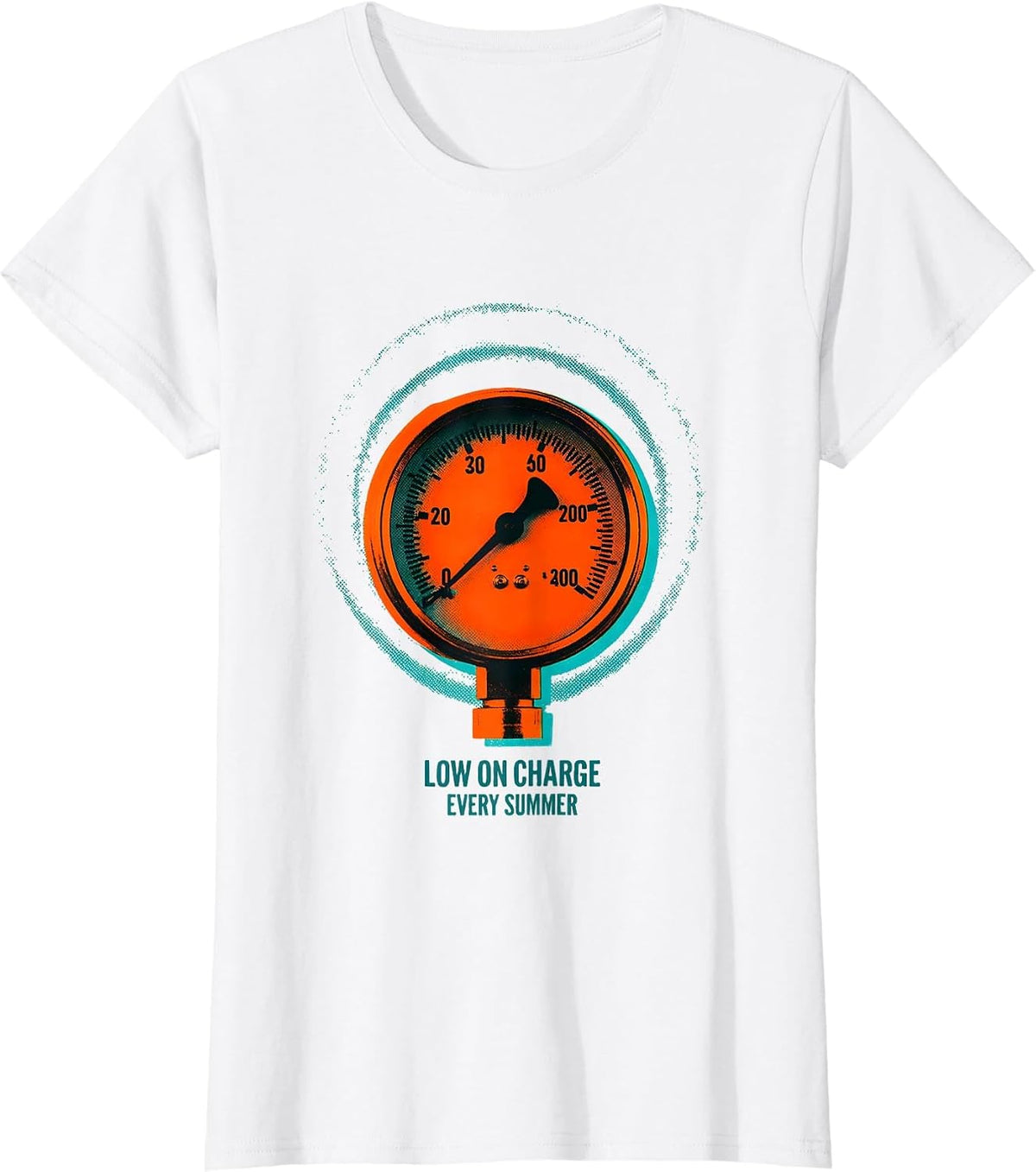 Low On Charge Every Summer Risograph HVAC Technician T-Shirt - White