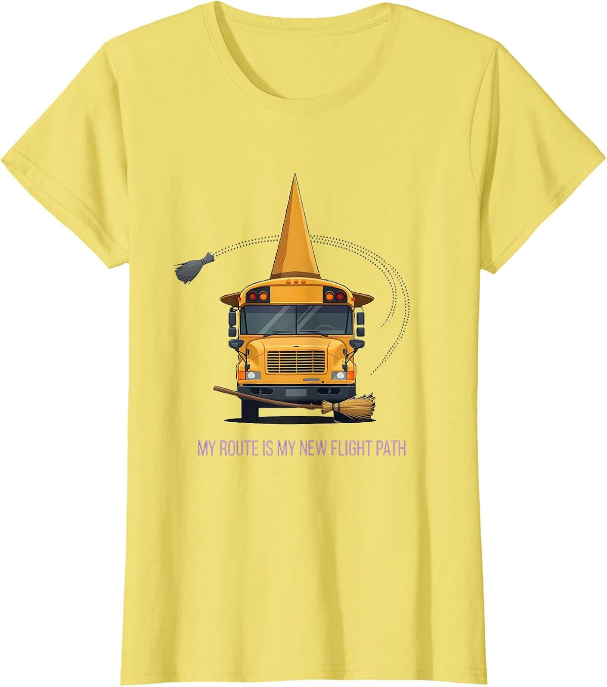 My Route Is My New Flight Path Funny School Bus Driver T-Shirt - Lemon Yellow