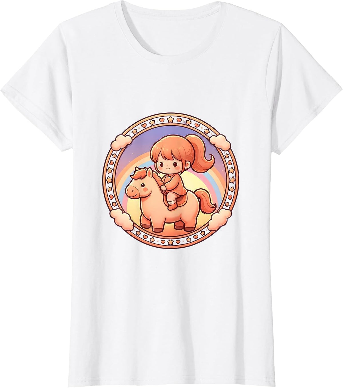 Cowgirl Sunset Silhouette Horseback Riding Graphic T-Shirt - White