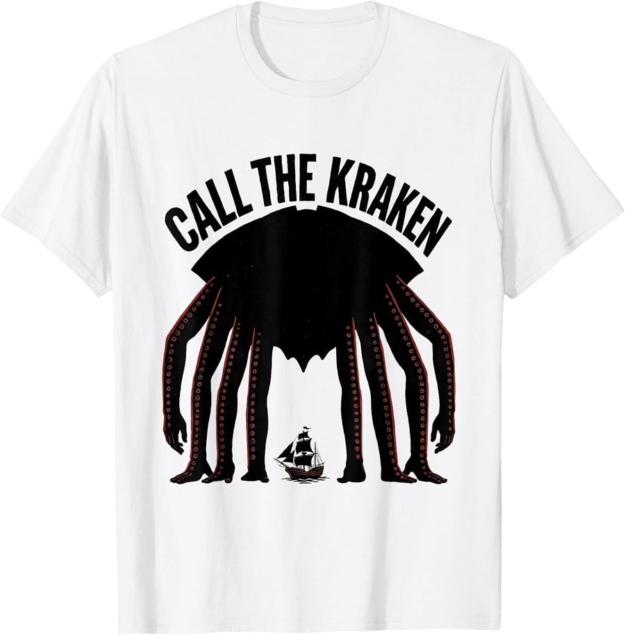 Men's Call The Kraken Vintage Octopus Sea Monster Lover Graphic T-Shirt - White