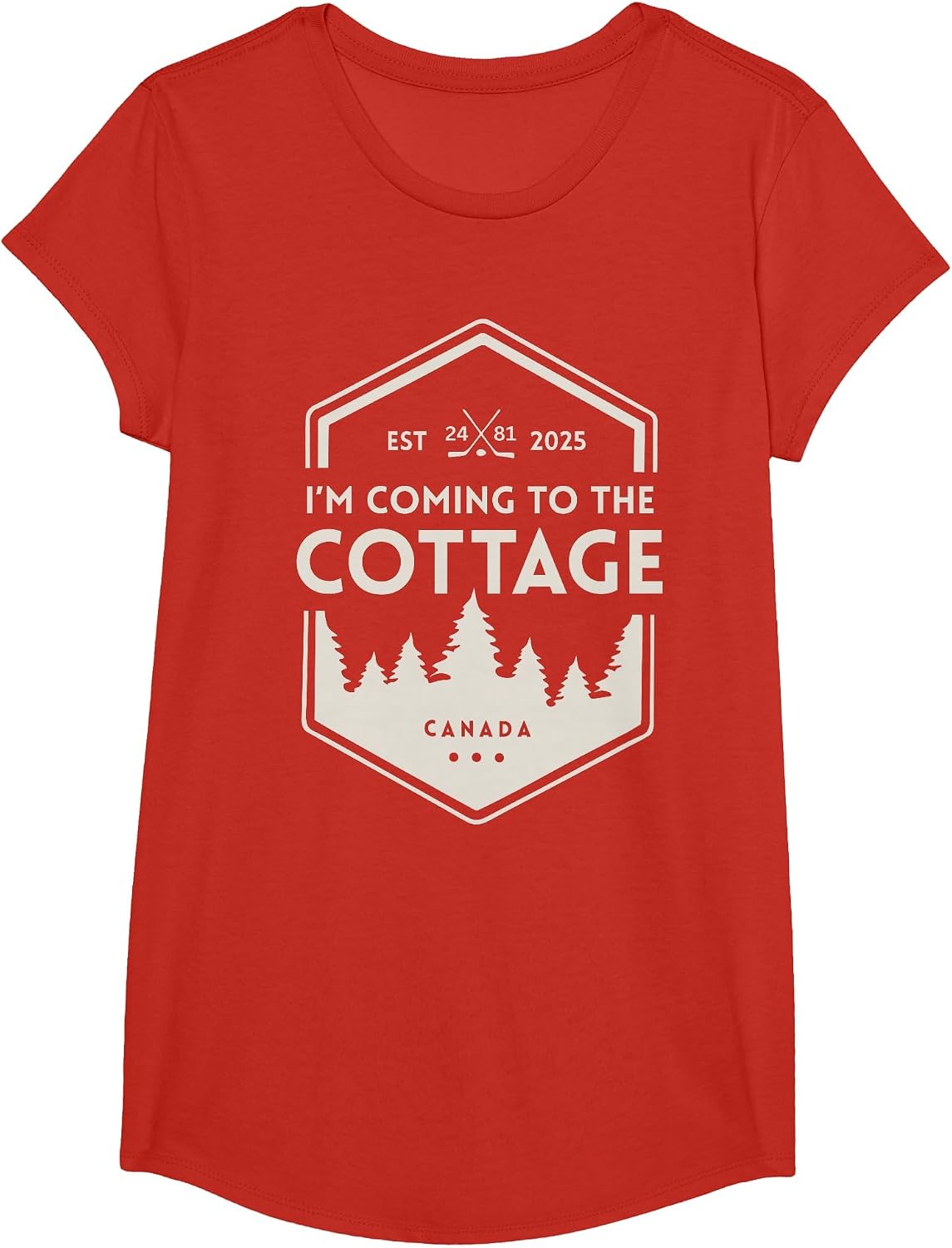 Vintage I'm Coming to The Cottage Hockey Romance T-Shirt - Girls Red