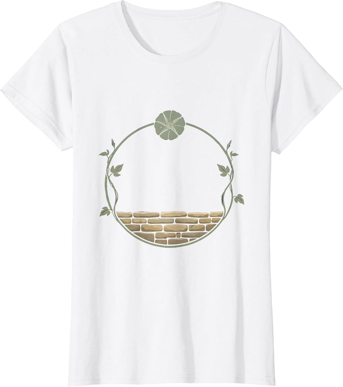 Women's Morning Glory Vine Wrapping Old Stone Wall T-Shirt - White