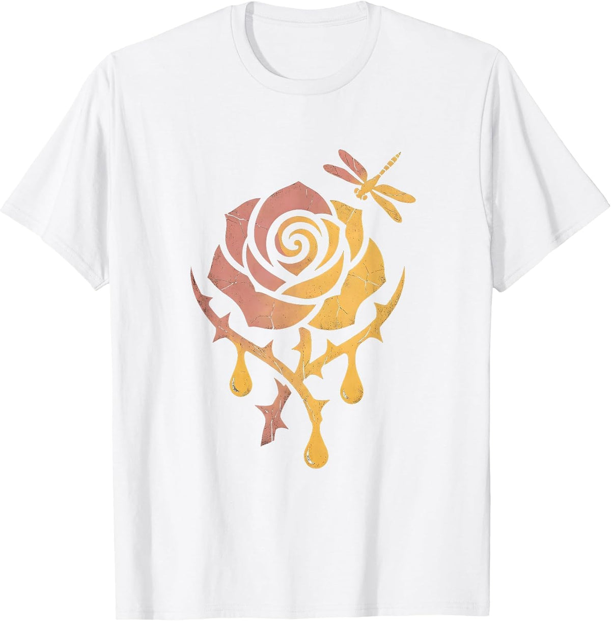 Men's Gigi Bold Rose With Thorns and Dripping Honey T-Shirt - White