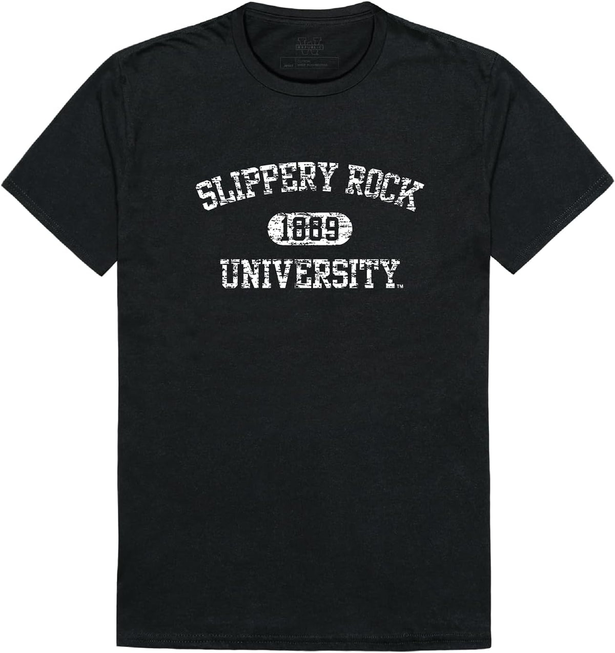 Slippery Rock The Rock Distressed Arch College Tees, Black, Small - Black