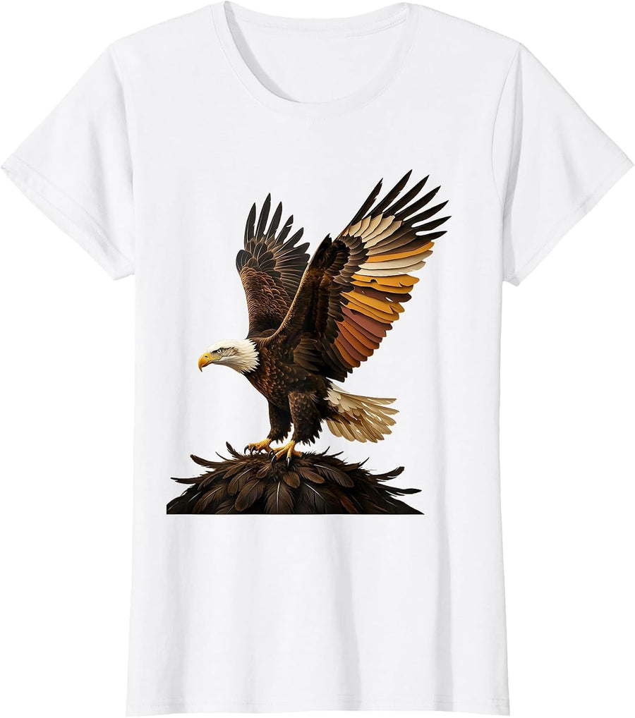 Women's Bald Eagle Paper Cutout Mascot Pride Faith Gift T-Shirt - White