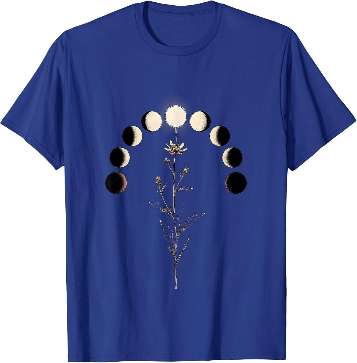 Men's Moon Phase Wildflower Boho Celestial Astrology T-Shirt - Royal Blue