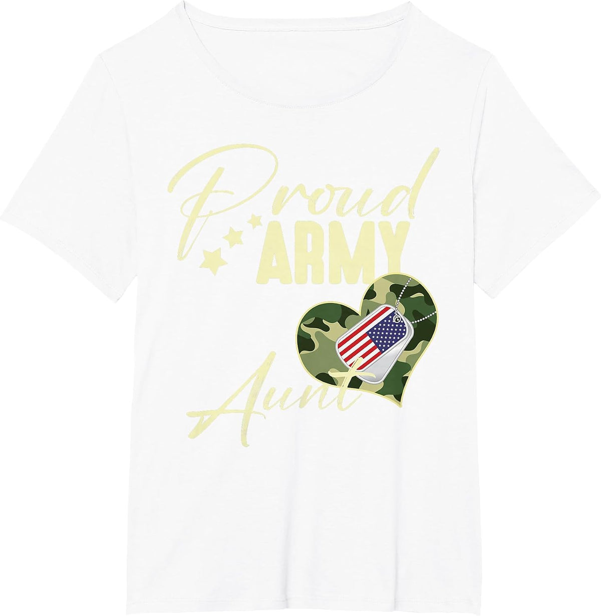 Proud Army Aunt Camouflage Dog Tag USA American Flag T-Shirt - White