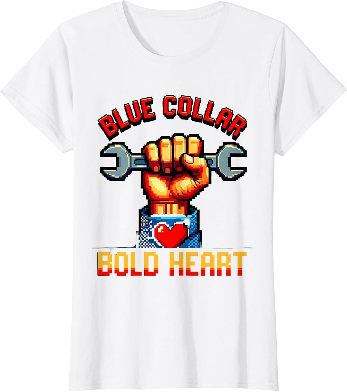 Blue Collar Bold Heart Labor Day Graphic Design T-Shirt - White