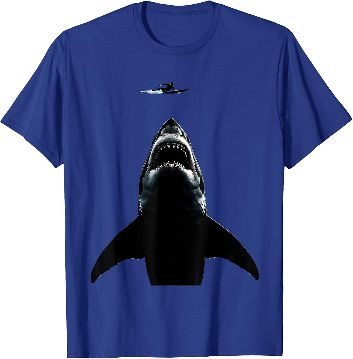 Shark Silhouette Surfer Ocean Graphic Design T-Shirt - Royal Blue