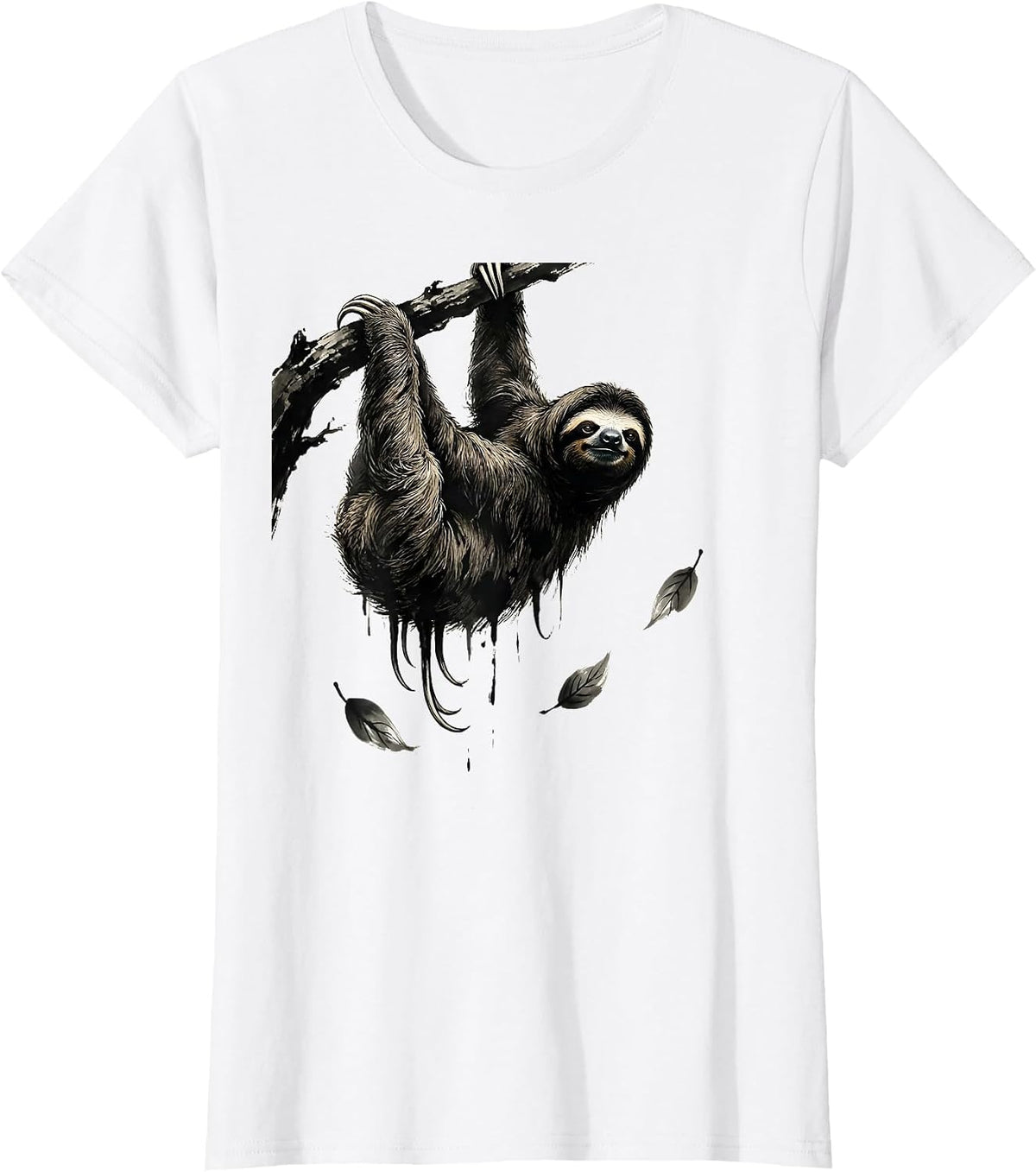 Women's Broad Sloth Relaxed Ink Brush Lazy Humor Gift T-Shirt - White