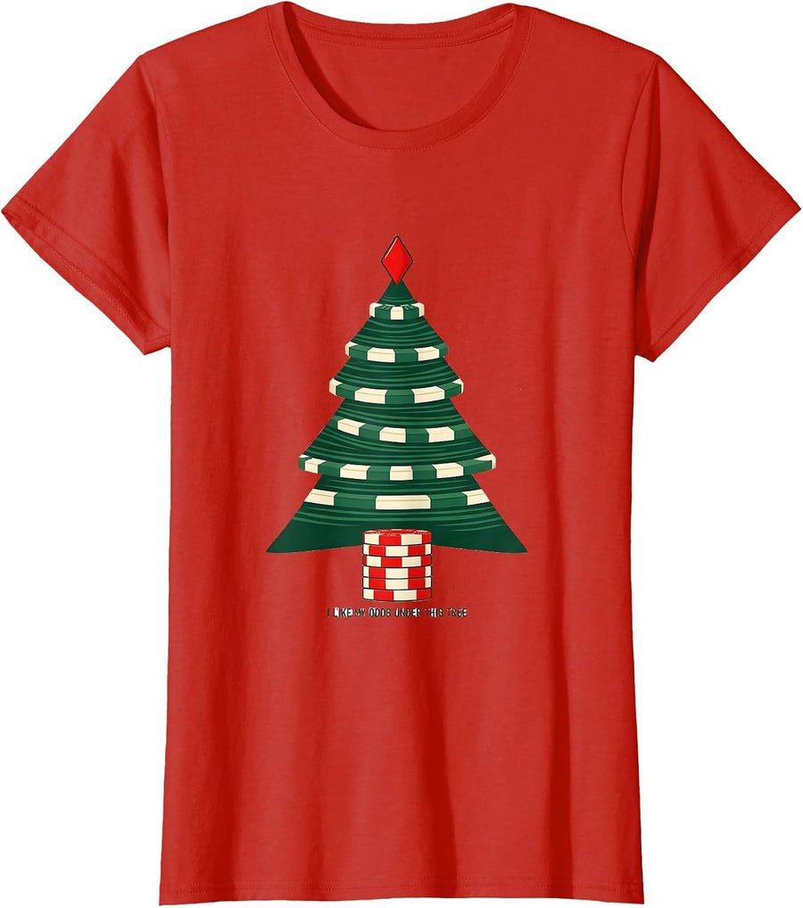 Women's I Like My Odds Under This Tree Funny Poker Humor T-Shirt - Red
