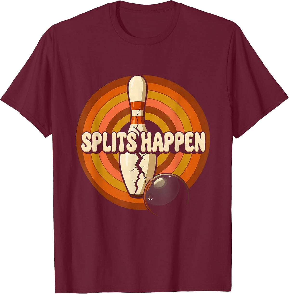 Men's Splits Happen Funny Bowling Design T-Shirt - Burgundy