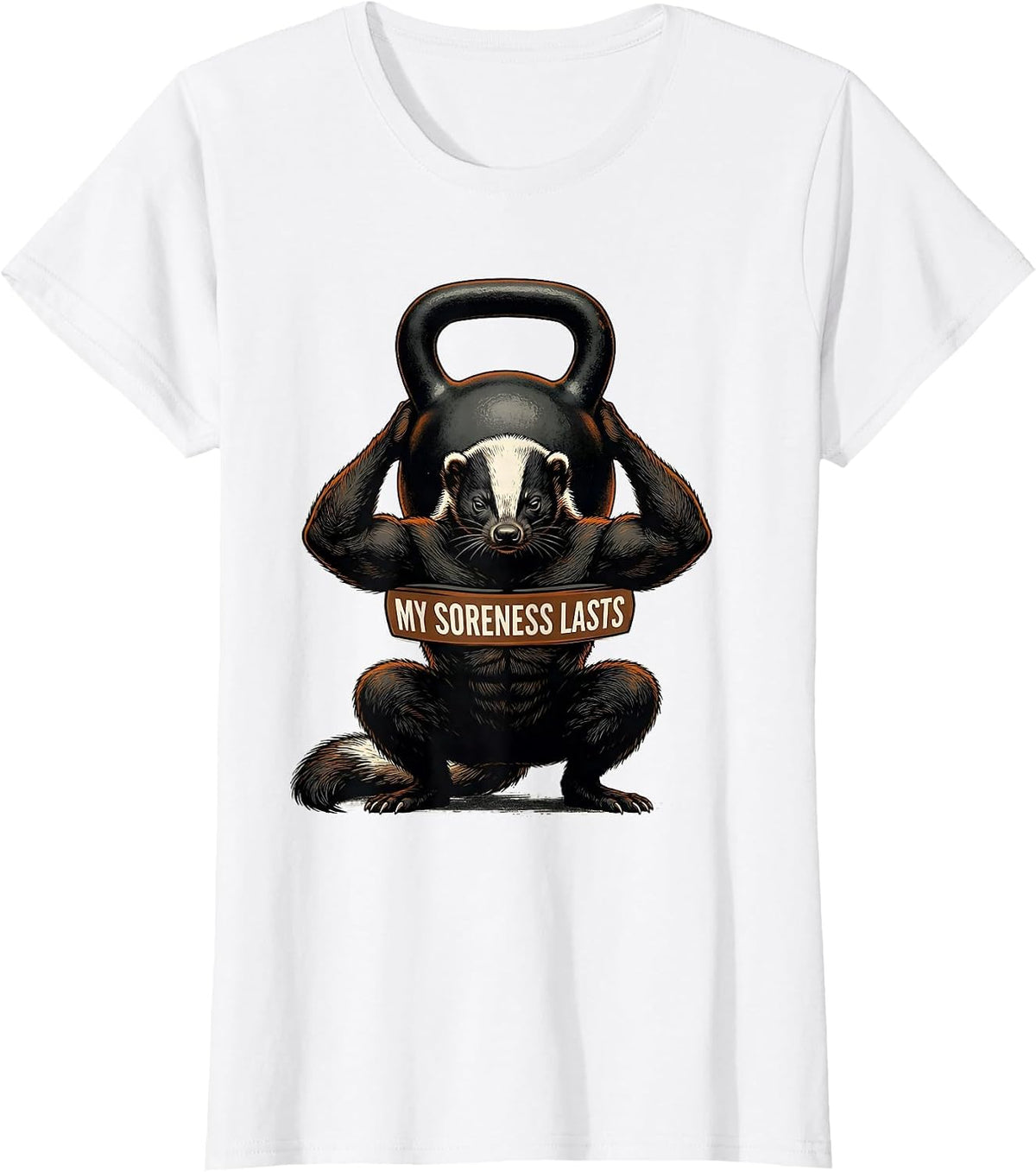 My Soreness Lasts Funny Gym Workout Weightlifting Humor T-Shirt - White