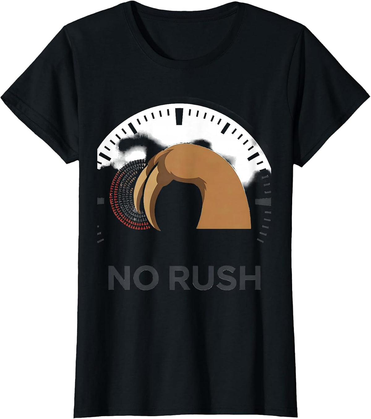 Women's No Rush Funny Sloth Lover Lazy Life Deadpan Humor T-Shirt - Black
