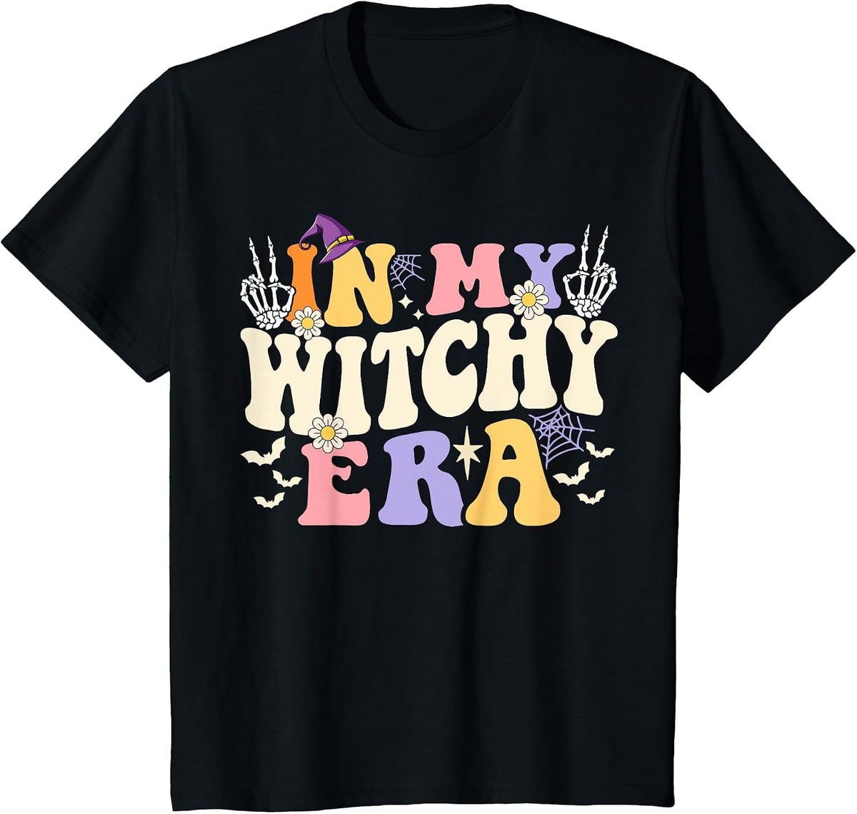 Retro Halloween Witch Costume Groovy in My Witchy Era T-Shirt - Black