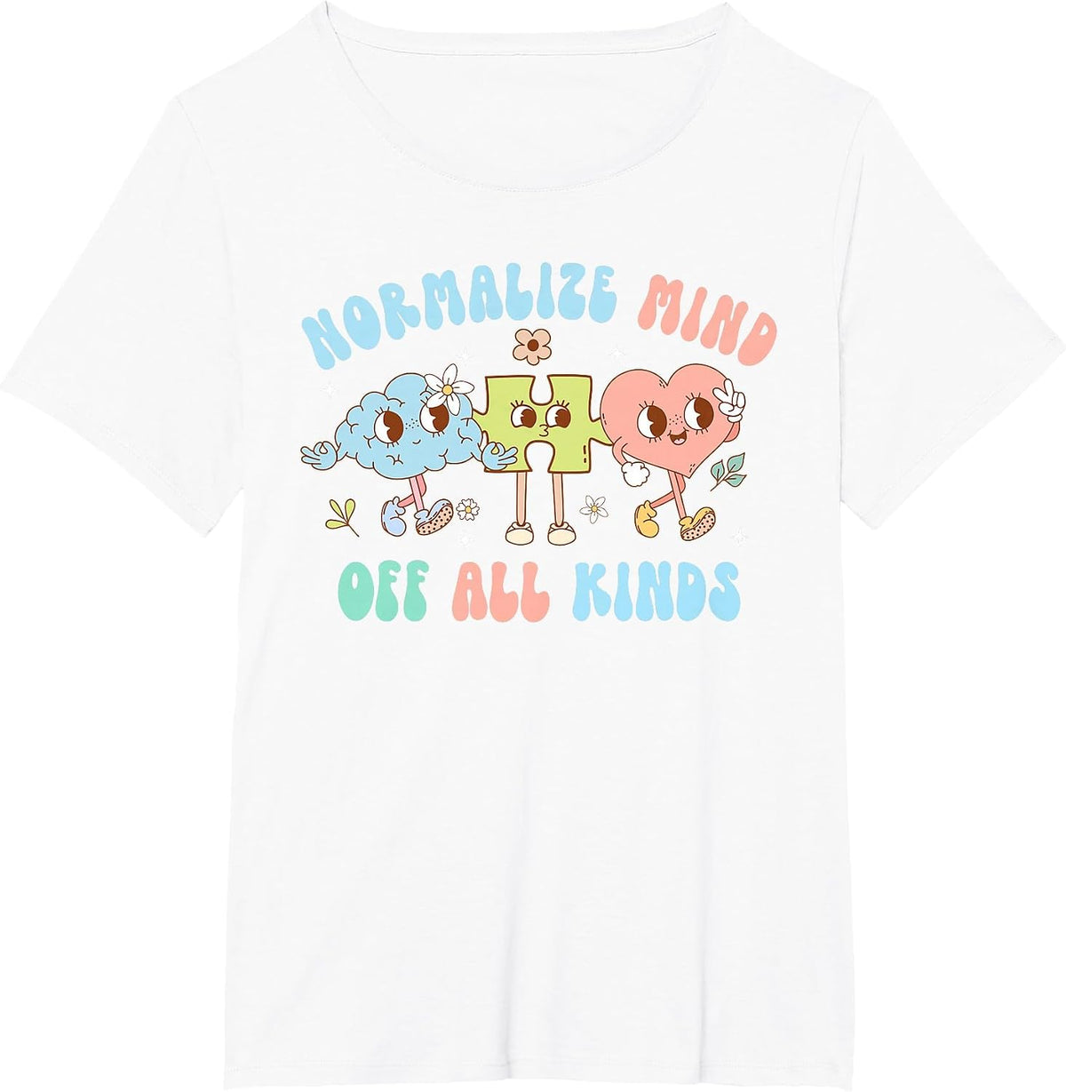 Normalize Minds of All Kinds Autism Puzzle Piece Heart Brain T-Shirt - White