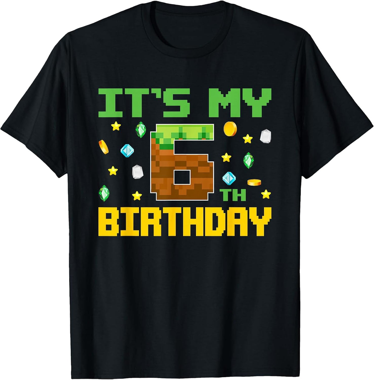 Birthday Boy It's My 6th Birthday Video Game Pixel Number T-Shirt - Black