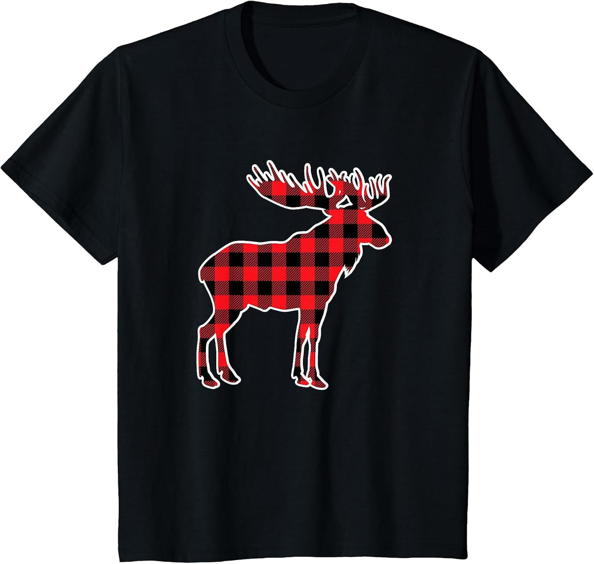 Moose Red Buffalo Plaid Matching Pajama Family T-Shirt - Black