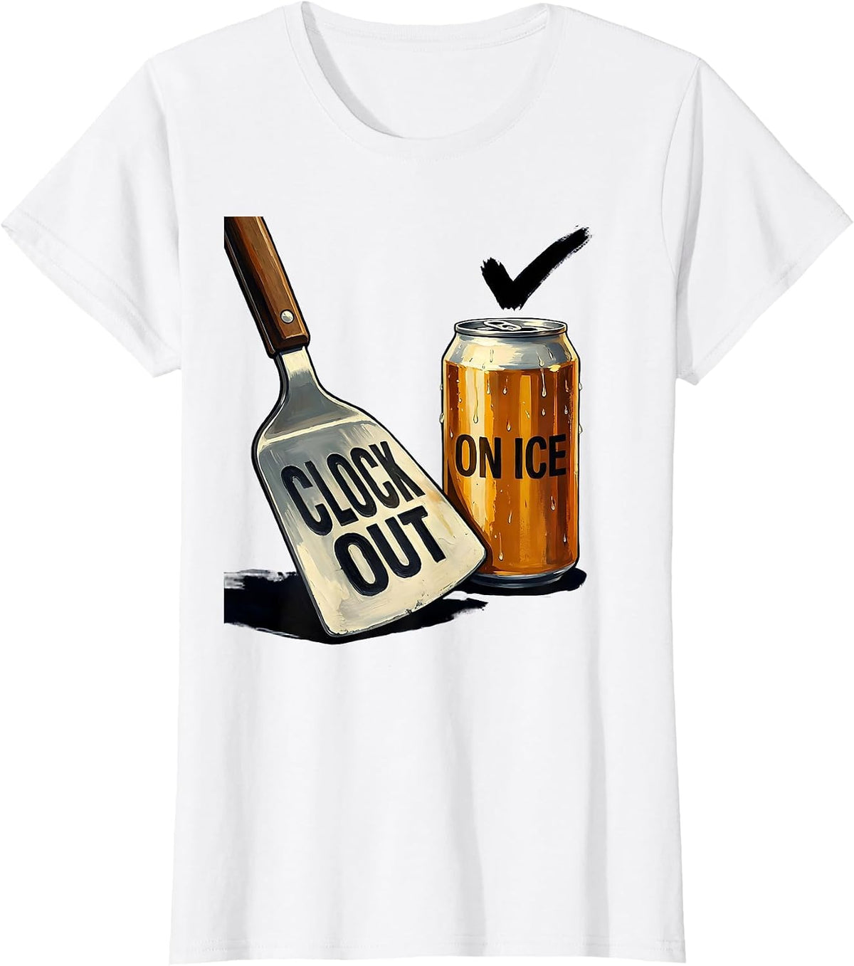 Clock Out On Ice Funny Grill Beer Humor Labor Day Cookout T-Shirt - White