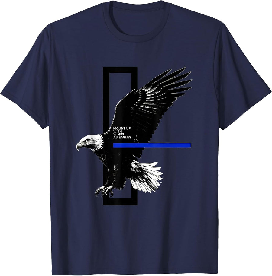 Mount Up With Wings As Eagles Faith Eagle Lover Gift T-Shirt - Navy Blue