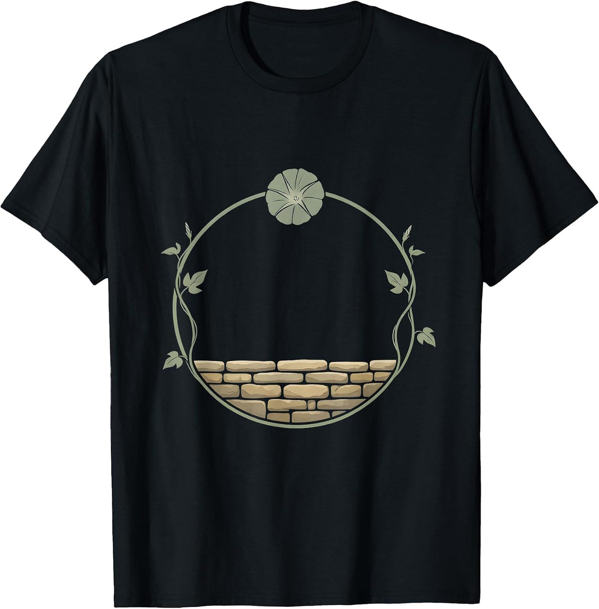 Men's Morning Glory Vine Wrapping Old Stone Wall T-Shirt - Black