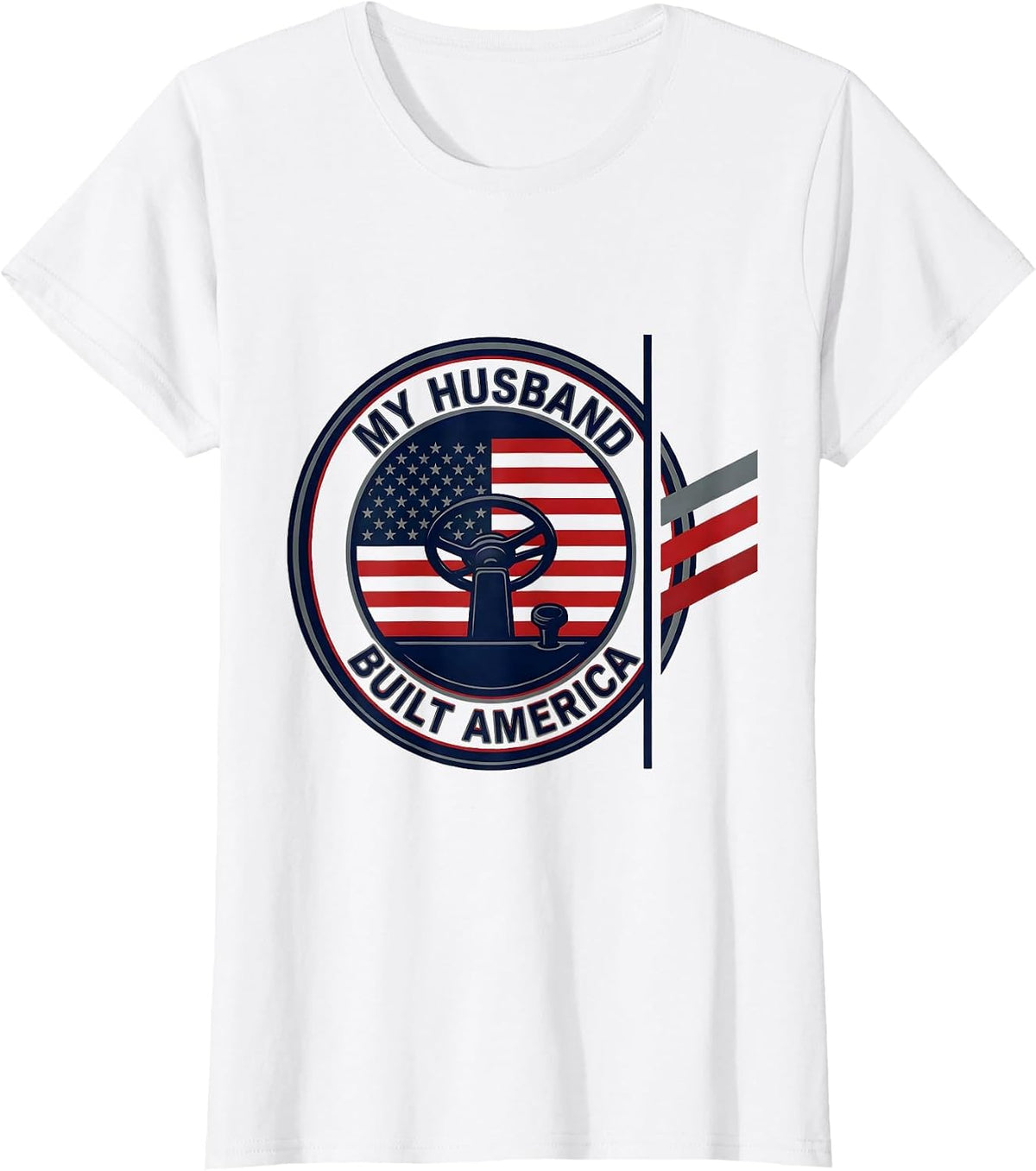 My Husband Built America Distressed Blue Collar Labor Day T-Shirt - White