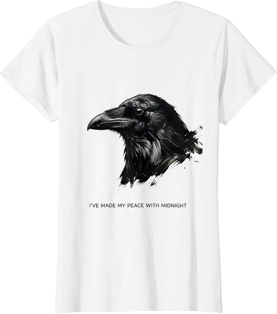 Women's I've Made My Peace With Midnight Gothic Edgar Allan Poe T-Shirt - White