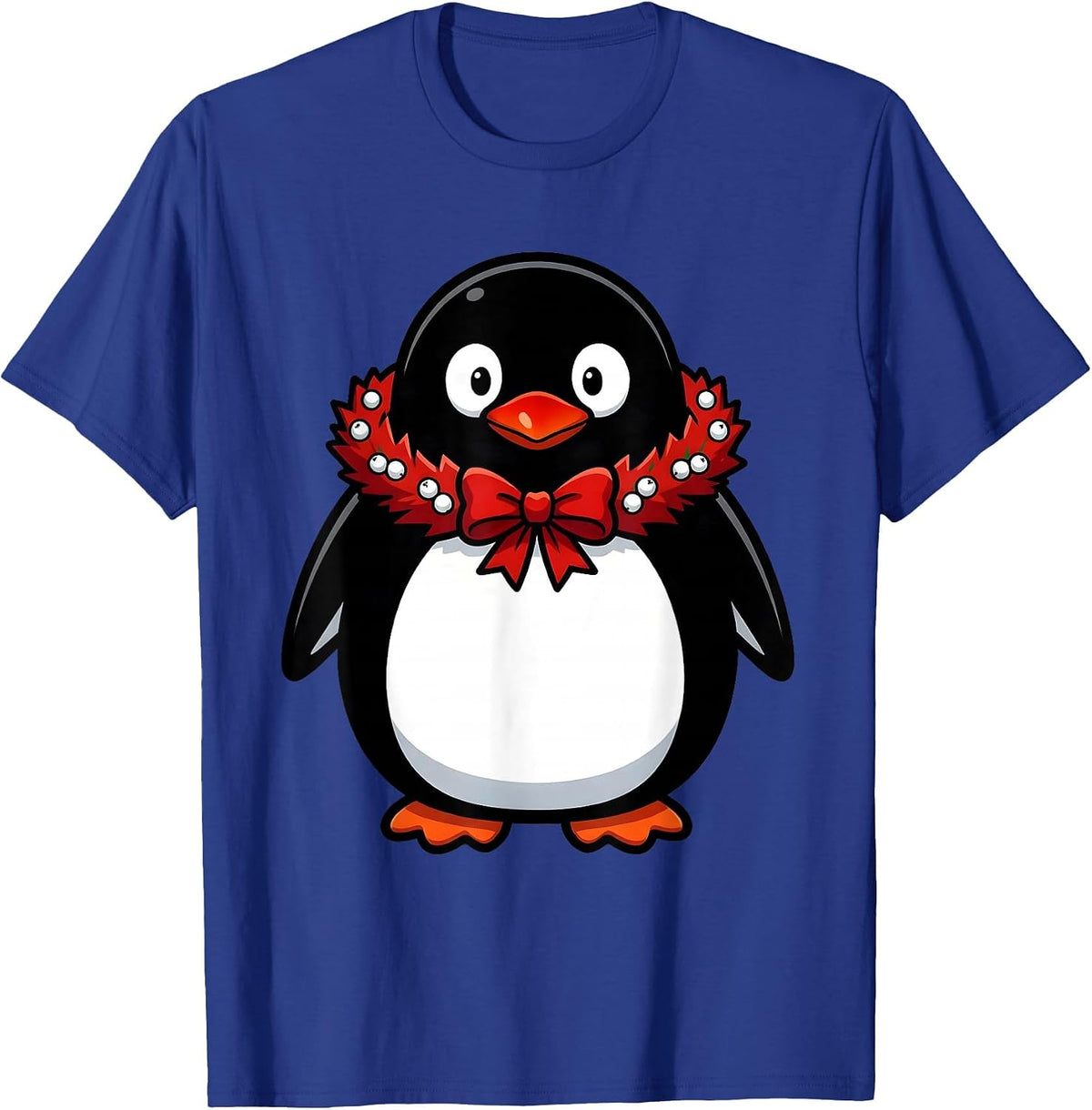 Rounded Penguin Cartoon Funny Christmas Animal Lover T-Shirt - Royal Blue