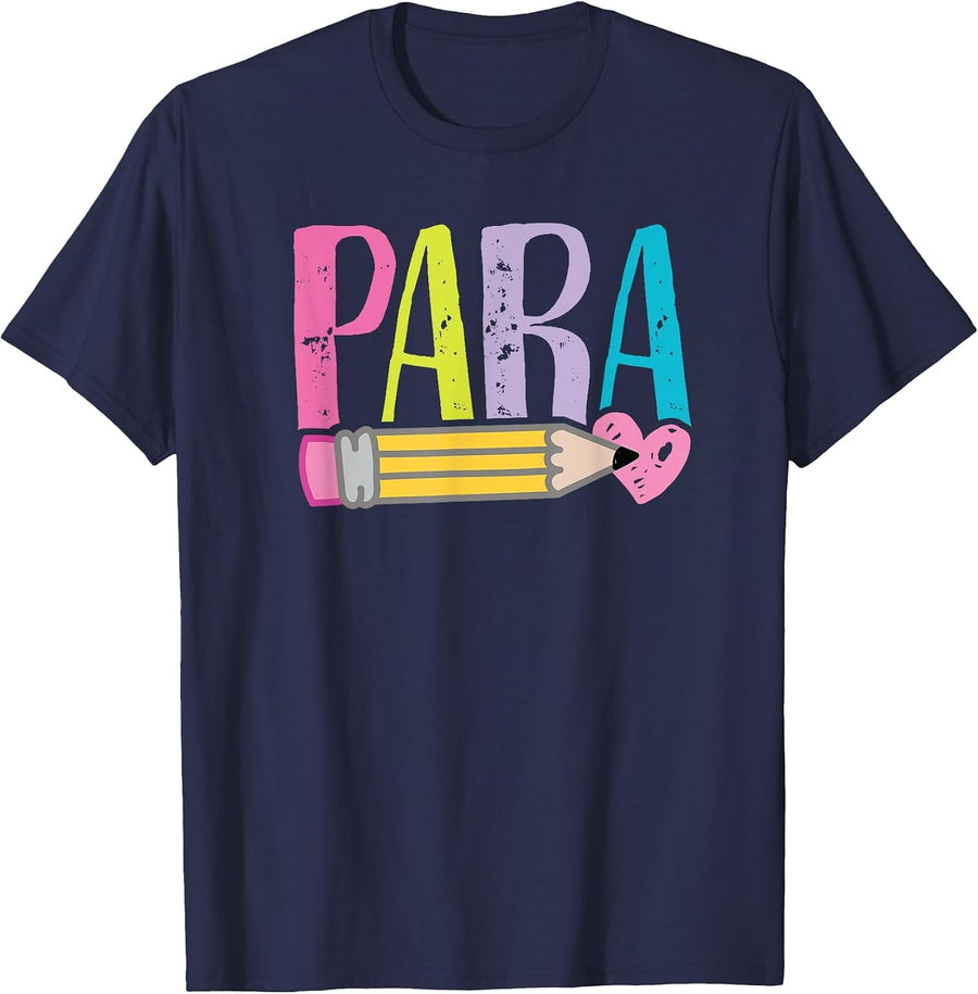 Colorful para Teacher - Paraprofessional Cute Pencil T-Shirt - Navy Blue