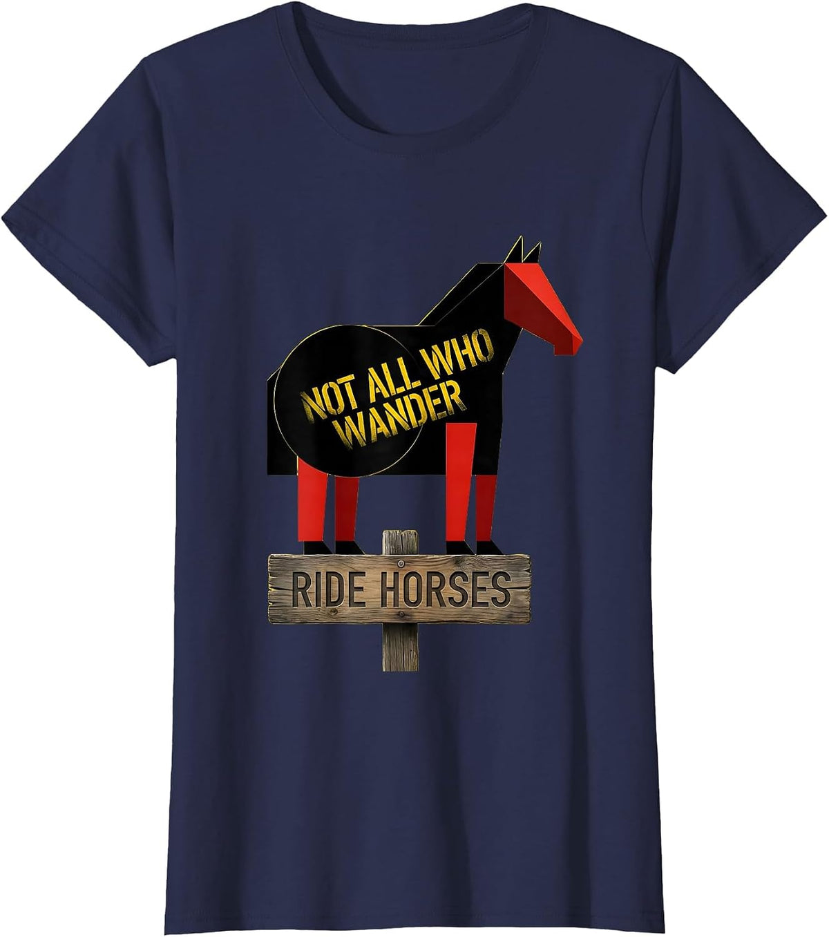 Women's Not All Who Wander Ride Horses Equestrian Design T-Shirt - Navy Blue