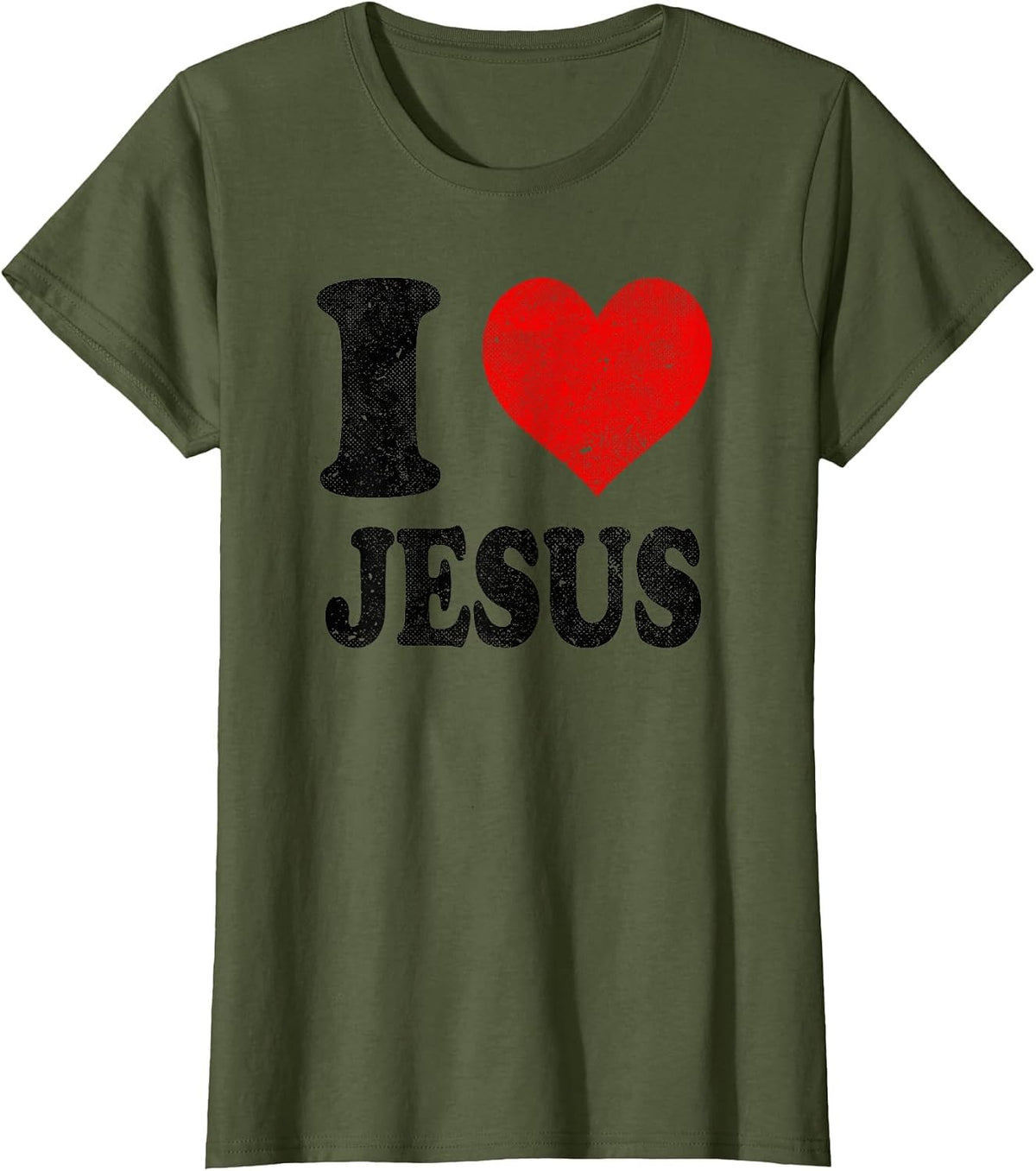 I Love Jesus Vintage T-Shirt - Olive Green