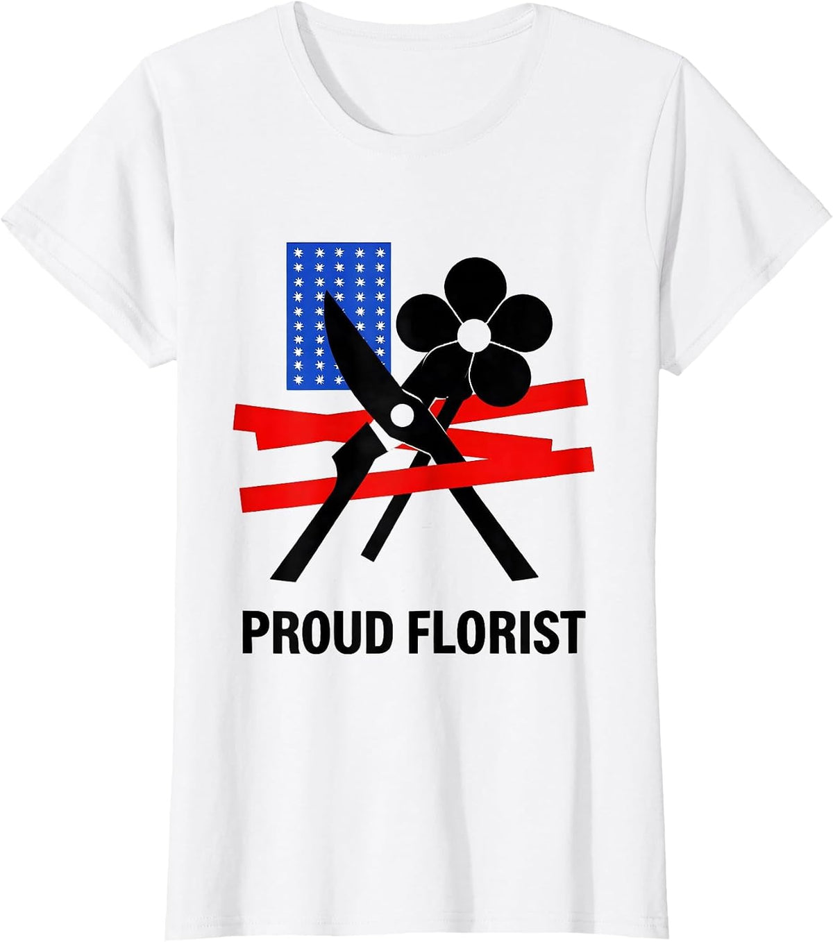 Women's Proud Florist Bauhaus Modernist American Flag Occupation T-Shirt - White