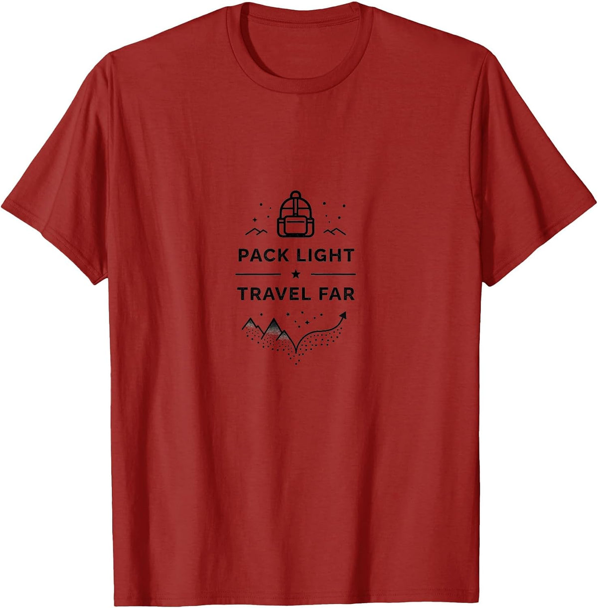 Pack Light Travel Far Adventure Wanderlust Design T-Shirt - Cranberry Red