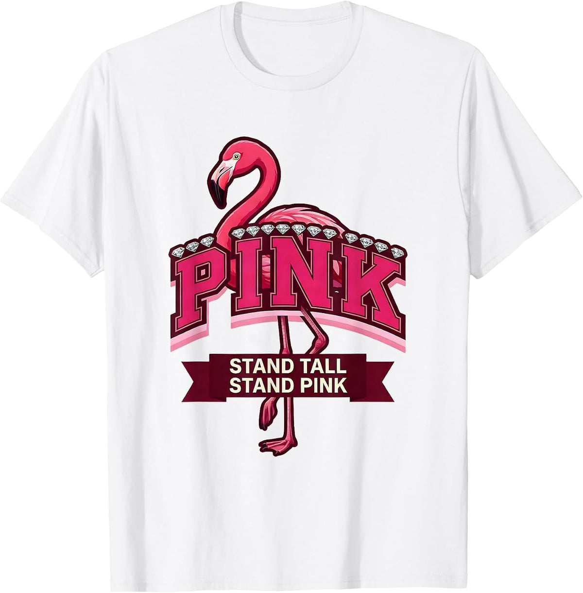 Men's Stand Tall Stand Pink Flamingo Design T-Shirt - White