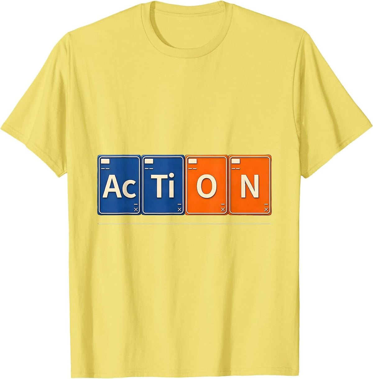 Men's AcTiON Funny Chemistry Periodic Table Science Teacher Gift T-Shirt - Lemon Yellow
