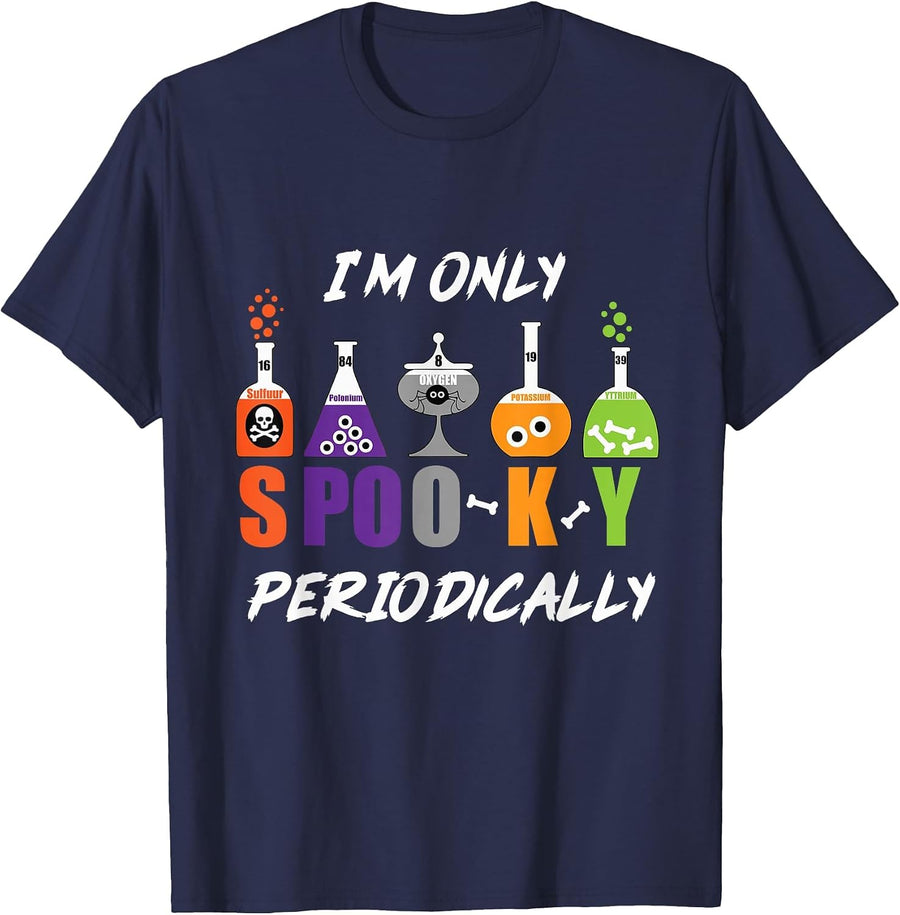 Science Halloween T-Shirt Funny Spooky Periodic Table Tee T-Shirt - Navy Blue