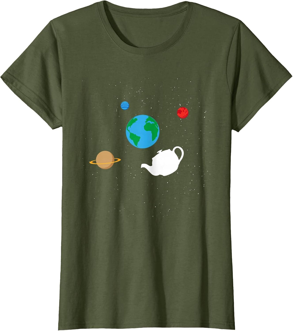 Bertrand Russell - Teapot Metaphor for Philosophers T-Shirt - Olive Green