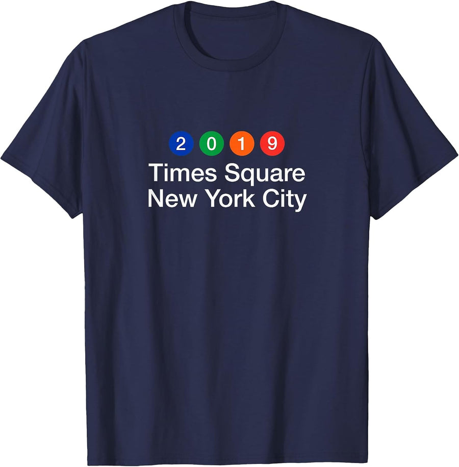 NYC 2019 New York City Subway Style T-Shirt Times Square T-Shirt - Navy Blue