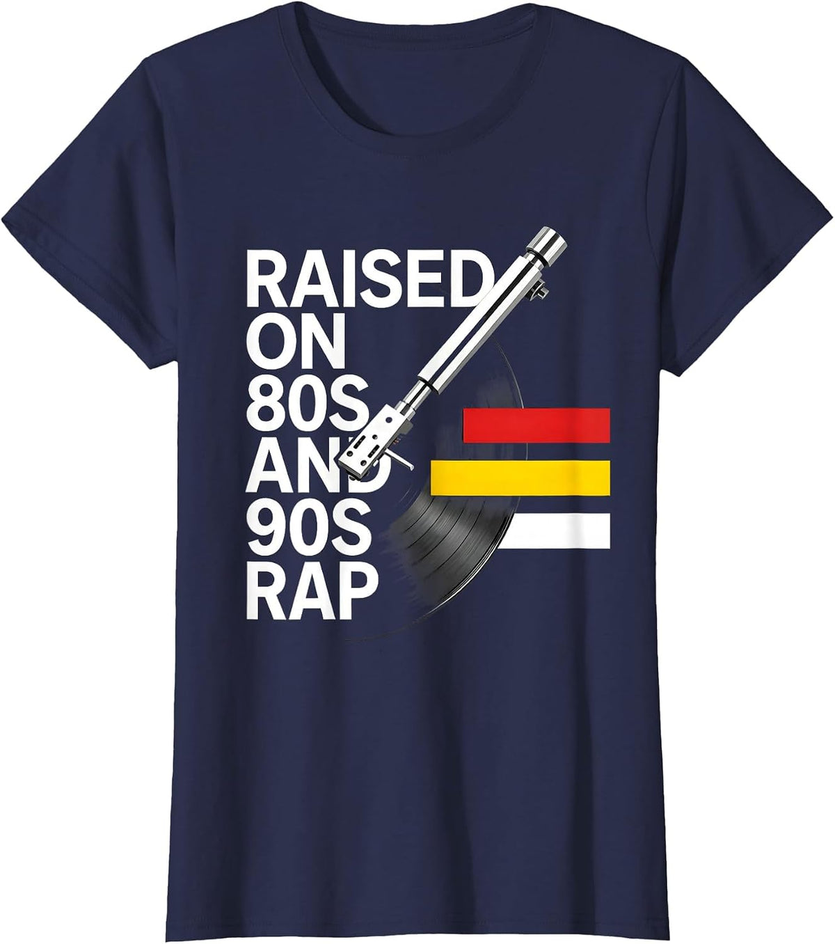Women's Raised On 80s And 90s Rap Retro Hip Hop Nostalgia T-Shirt - Navy Blue