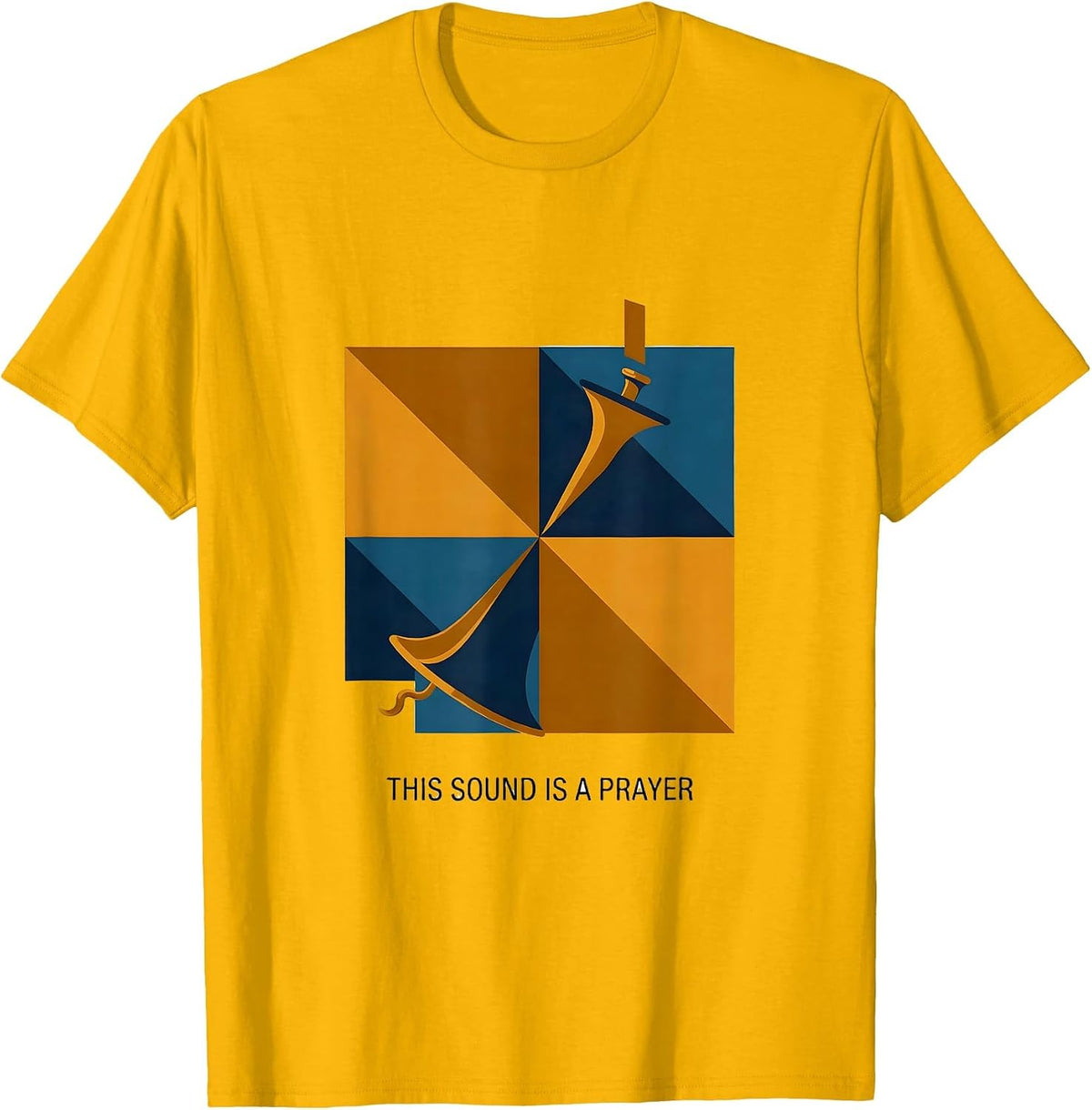 This Sound Is A Prayer Quilt Block Patchwork Trumpet Player T-Shirt - Golden Yellow