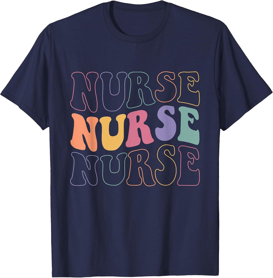 Groovy Nurse Women School Nurse RN ICU ER Pediatric T-Shirt - Navy Blue