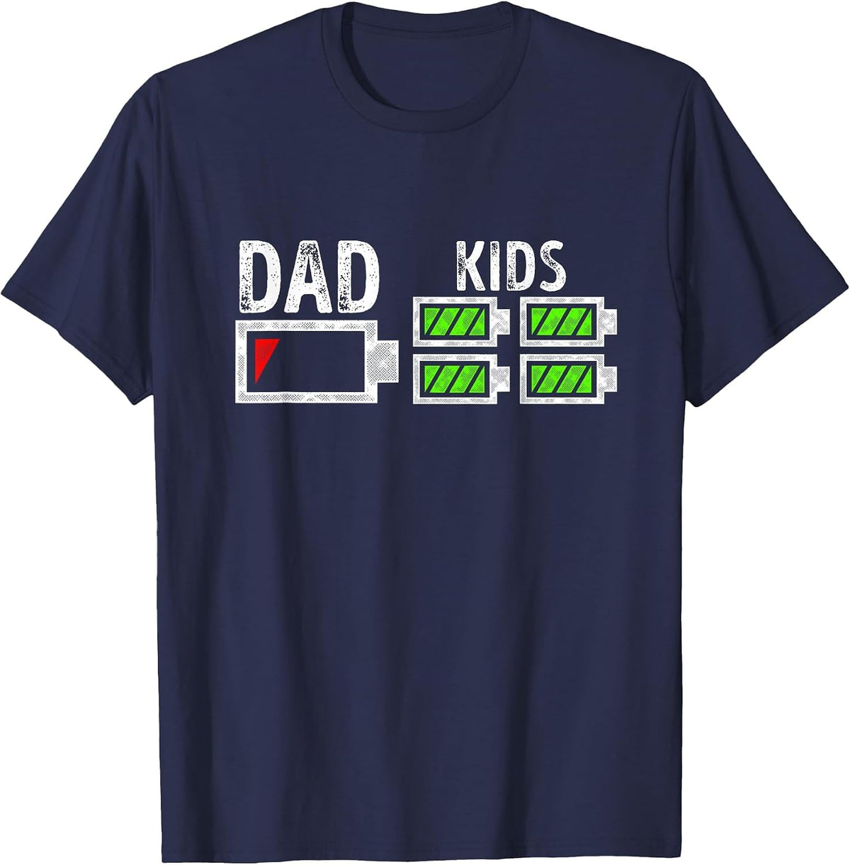 Dad of Four Low Battery Funny Father of 4 Kids Dad T-Shirt - Navy Blue