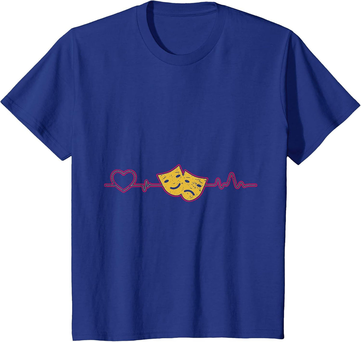 Drama Masks Heartbeat Musical Theater T-Shirt - Royal Blue
